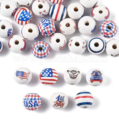 32 шт. 8 стили деревянных европейских бусин на тему Дня независимости WOOD-FP0001-03-1