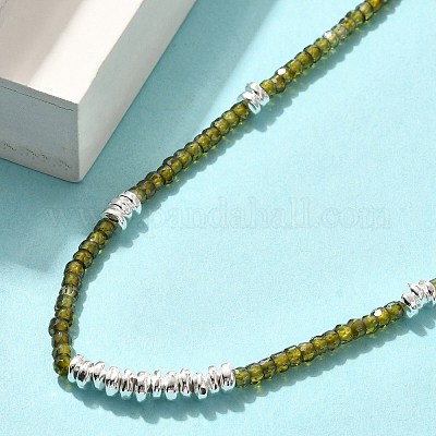 Ожерелья из граненых бусин рондель из натурального перидота для женщин NJEW-M048-03-1