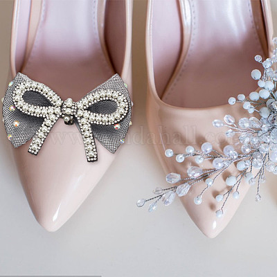 4 шт. 2 стиля бант полиэстер стразы украшения для обуви AJEW-HY0001-79-1