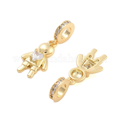 Европейские подвески-подвески из латуни с паве из прозрачного кубического циркония KK-U009-08A-G-1