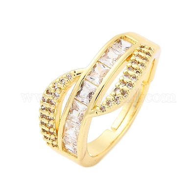 Кольца из латуни с микропаве из прозрачных кубических цирконий для женщин RJEW-U047-22G-1