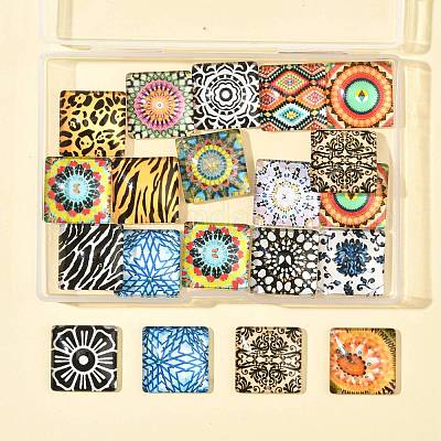 20 шт. печатных стеклянных квадратных кабошонов GGLA-FS0001-18-1