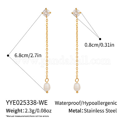 Серьги-гвоздики с кисточками в форме ромба из нержавеющей стали 304 с кубическим цирконием SU8533-6-1