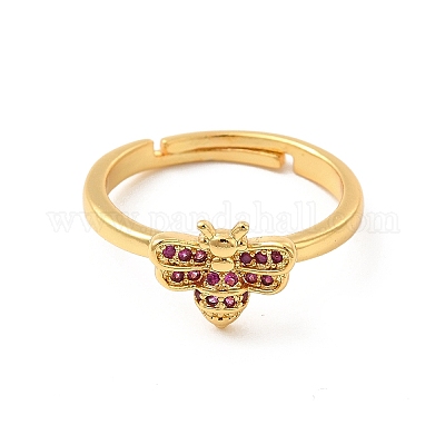 Регулируемое кольцо с медоносной пчелой из кубического циркония RJEW-D076-05G-1