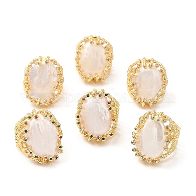 Овальное открытое кольцо-манжета с натуральным жемчугом RJEW-M150-03G-1