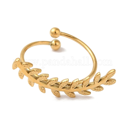 Ионное покрытие (ip) 304 нержавеющая сталь лиственная ветвь открытые манжеты кольца для женщин RJEW-M167-10C-G-1