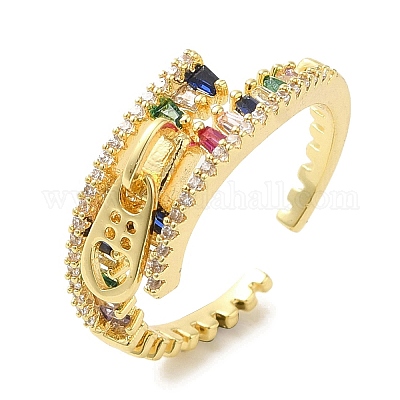 Латунные микро проложить манжеты кольца кубического циркония RJEW-E295-48G-01-1