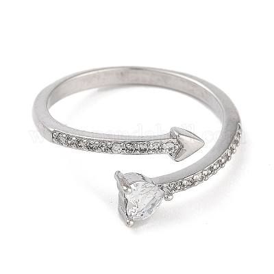 Открытые манжеты для женщин из латуни с микро-паве и цирконием в форме сердца для женщин RJEW-S416-02P-02-1