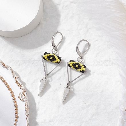 Серьги-гвоздики с застежкой-молнией из латунного стекла с треугольным глазом EJEW-MZ00452-04-1