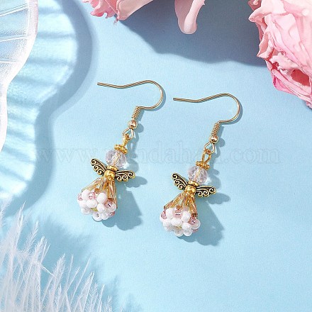 Серьги-подвески из стеклянных бусин ручной работы в виде ангела для женщин EJEW-MZ00395-02-1