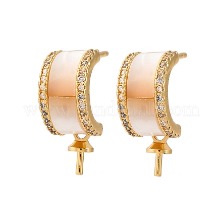 Фурнитура для серег-гвоздиков из латунных ракушек с микропаве из кубического циркония KK-D363-08G-1