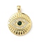 Brass Micro Pave Cubic Zirconia Pendants, Flat Round with Evil Eye Charm, Real 18K Gold Plated, 24.5x18.5x4mm, Hole: 4x2.5mm