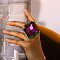 Adjustable Alloy with Glass Statement Cuff Rings for Women, Square, Platinum, Dark Violet, 40x40mm, Inner Diameter: 18mm