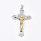 Alloy Big Pendants, Crucifix Cross, For Easter, Platinum & Golden, 75.5x45x10mm, Hole: 8~10x3~4mm