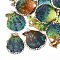 Spray Paint & Electroplate Sea Shell Pendants, with Iron Findings, Light Gold, Colorful, 40~61x36~54x3~10mm, Hole: 2mm