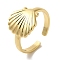 Shell Shape Rack Plating Brass Open Cuff Finger Rings for Women, Long-Lasting Plated, Lead Free & Cadmium Free, Real 18K Gold Plated, Shell: 12.5x13mm, Adjustable