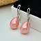 Brass Plastic Hoop Earrings, with Imitation Pearl, Teardrop, Platinum, Salmon, 30x13mm