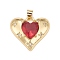 Brass Micro Pave Cubic Zirconia Pendants, Real 18K Gold Plated, Lead Free & Cadmium Free, Heart, Crimson, 20x23x7mm, Hole: 4x3mm