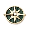 Synthetic Malachite Connector Charms, Brass Pave Clear Cubic Zirconia Flat Round Links with Star, Real 18K Gold Plated, 20x24x3.5mm, Hole: 1mm