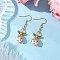 Angel Handmade Glass Seed Beads Dangle Earrings for Women, 304 Stainless Steel Earring Hooks, Antique Golden, Pink, 44x14mm