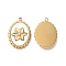 Ion Plating(IP) 304 Stainless Steel Charms, with White Shell, Oval with Flower Charm, Real 14K Gold Plated, 20x14x3.5mm, Hole: 1.4mm