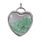 Natural Green Aventurine Chips Pendants, with Platinum Tone Brass Glass Findings, Heart, 37x32x18~18.5mm, Hole: 6mm