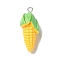 Resin Iron Pendants, Artificial Vegetable Themes, Corn, 30.5x13x11.5mm, Hole: 2mm