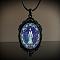 Oval Gothic Alloy Glass Halloween Pendant Necklaces for Women, Black, Ghost, 17.72 inch(45cm)