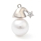 Rack Plating Brass Pave Cubic Zirconia Pendants, with Plastic Pearl, Long-Lasting Plated, Cadmium Free & Lead Free, Christmas Hat, Platinum, 21x15x11.5mm, Hole: 1.2mm