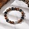 Natural Wood & Lava Rock Round Beads Stretch Bracelets, Alloy Buddha Head Bead Bracelets for Men Women, Saddle Brown, Inner Diameter: 2-1/8 inch(5.35cm)