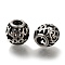 304 Stainless Steel European Beads, Large Hole Beads, Rondelle with Flower, Antique Silver, 10.5x10mm, Hole: 4mm