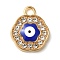 Alloy Enamel Rhinestone Glass Pendants, Golden, Evil Eye, Octagon, 14.5x12x2.5mm, Hole: 1.8mm