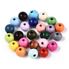 Расписные бусы из натурального дерева, круглые, разноцветные, 13~14x12.9 мм, отверстие : 2.8~3.5 мм