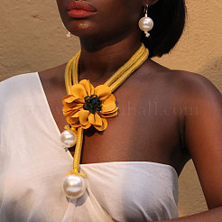 Комплекты из цветочной ткани и круглых подвесных серег и ожерелий с искусственным жемчугом для женщин&nbsp;FS-WG9E284-04