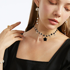 3 шт. 3-цветные ожерелья с подвесками в виде звезд из пластика и сплава с цепочками из бисера ccb NJEW-FI0001-34