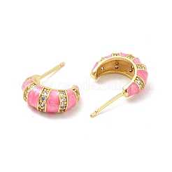 Эмалированные серьги-гвоздики в виде круассанов с прозрачными фианитами&nbsp;EJEW-P213-18G