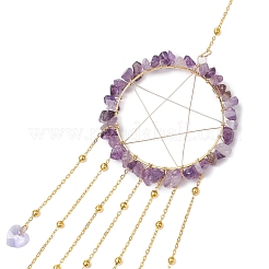 Проволочная оплетка из натурального аметиста подвесное кольцо украшения HJEW-JM02371-06