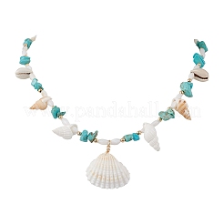 Летние пляжные ожерелья с подвесками из натуральных ракушек NJEW-TA00197