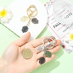 Брелки с подвесками из окрашенного в горячем виде сплава в форме тропических листьев&nbsp;KEYC-YW00245-01