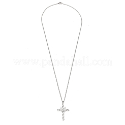 Ожерелья с подвеской в виде креста из латуни с микропаве и прозрачным цирконием NJEW-M211-05B-P