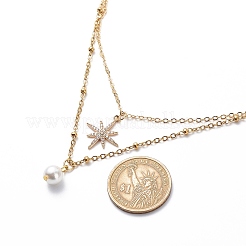 Двухслойное ожерелье из латунных кабельных цепей и спутниковых цепей из нержавеющей стали 304 NJEW-JN04025