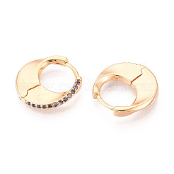 Серьги-кольца с микропаве из латуни и циркониями в форме луны EJEW-T048-37B-G