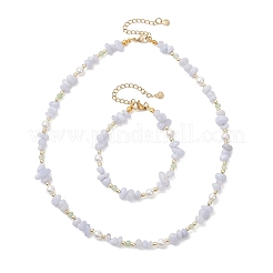 Наборы ожерелий и браслетов из натурального голубого кружевного агата&nbsp;SJEW-JS01377