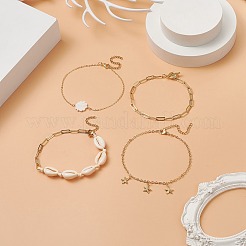 4шт 4 стиля браслеты из бисера из натуральной раковины набор AJEW-AN00526