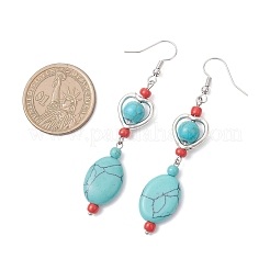 Овальные серьги-подвески из синтетической бирюзы в тибетском стиле&nbsp;EJEW-JE06575-3
