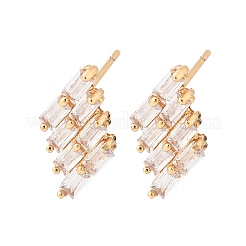 Серьги-гвоздики из латуни с микропаве из прозрачного кубического циркония в форме ромба для женщин&nbsp;EJEW-G428-04G