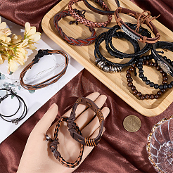 13шт 5 стиля плетеные браслеты из искусственной кожи для женщин и мужчин&nbsp;BJEW-CL0001-22