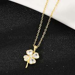 925 серебряное ожерелье с подвеской в виде клевера с прозрачными кубическими цирконами для женщин NJEW-G168-01G