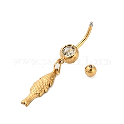 Кольца для живота с резными подвесками в виде штанги из нержавеющей стали 304 с кристаллами и стразами STAS-C147-18B-G