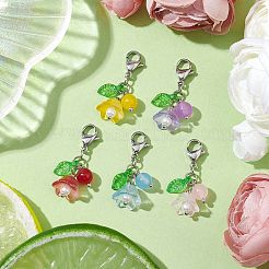 Подвеска из цветочного стекла и натурального и окрашенного малайзийского нефрита&nbsp;HJEW-JM01985-02